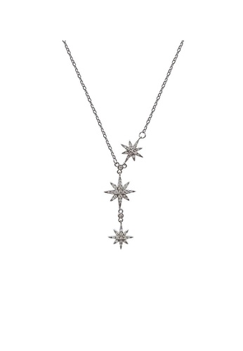ZITIQUE silver Women's Three Diamond Embedded Eight-pointed Stars Necklace - Silver DE413AC09B1DB0GS_1