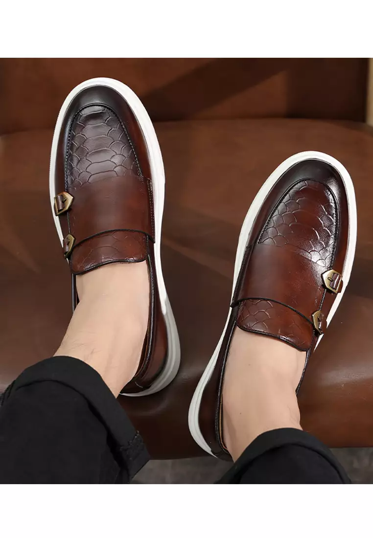 Texture Synthetic Leather Buckle Loafers WZWH-S22