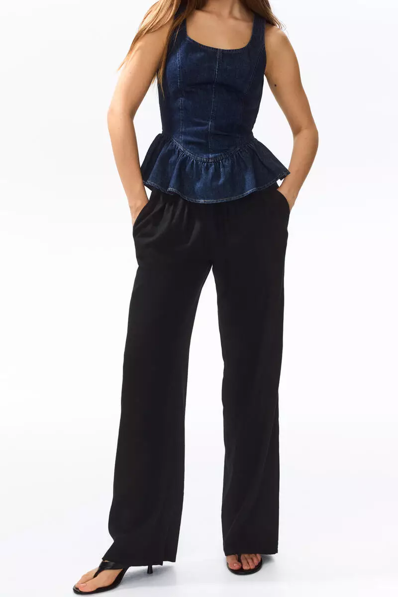 Linen-blend drawstring trousers