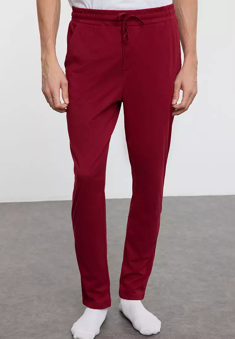 Ecru - Claret Red Regular Fit Knitted Couple 100% Cotton Pajama Set TMNAW25PT00047