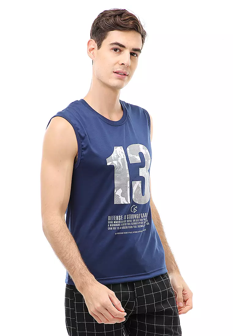 Agies Pakaian Dalam Pria Tank Top Singlet Number Motive Material Cotton ORIGINAL - Navy