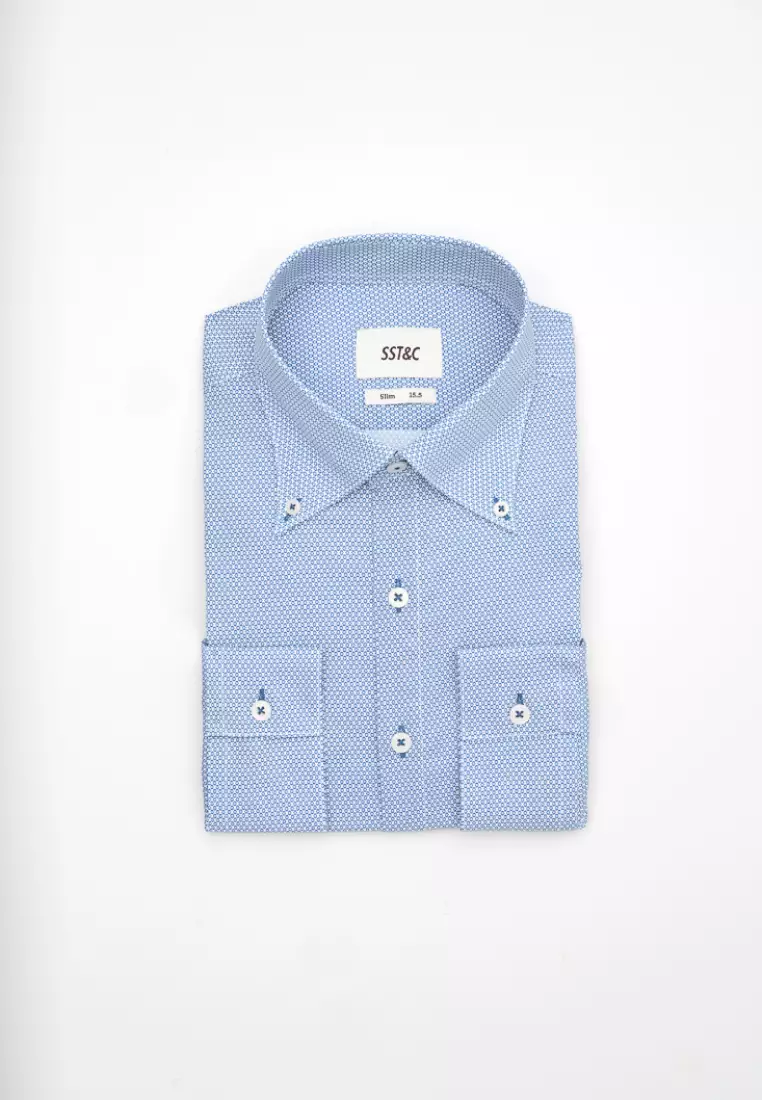 Deep Blue Grid Pattern Slim Fit Shirt
