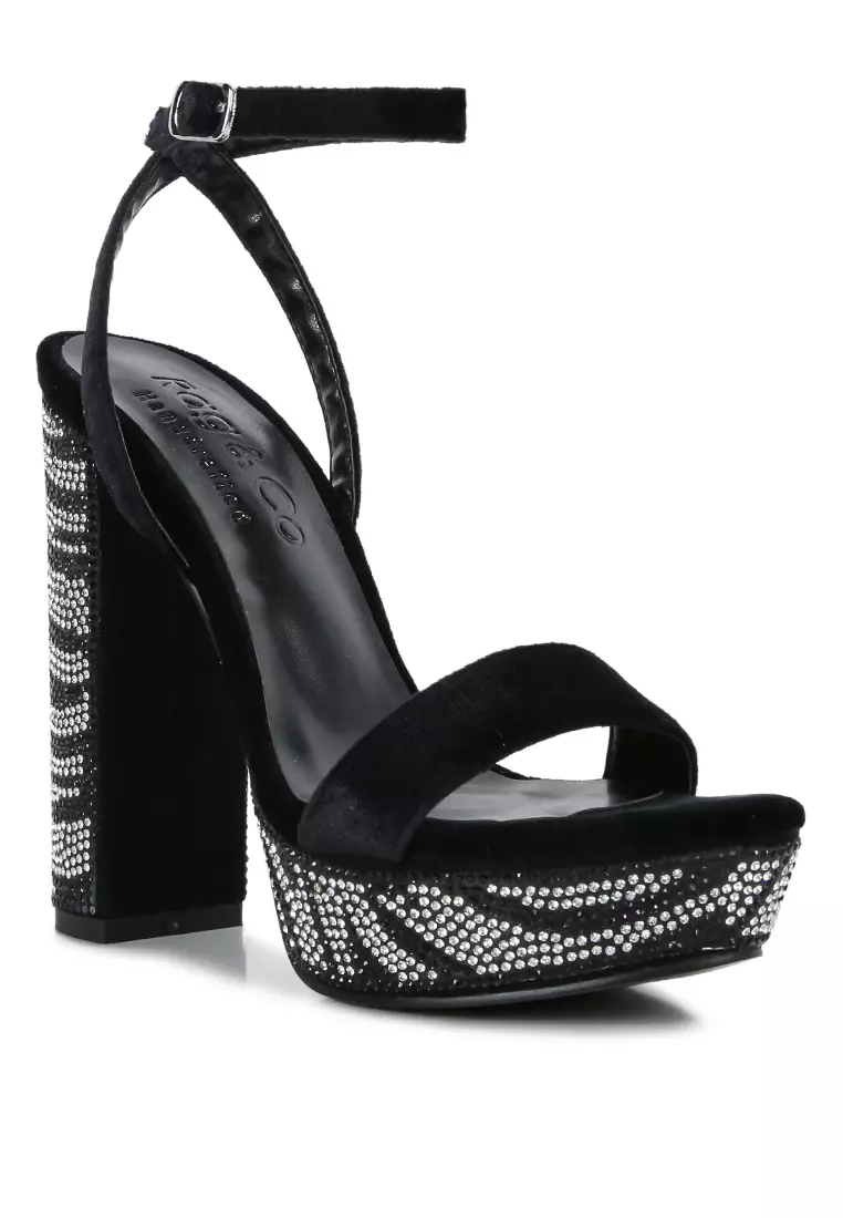 Buy Rag CO. Black Diamante Platform Heel Sandals Online ZALORA