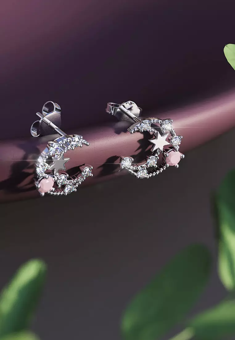 Solid Silver MoonStar Celestial Stud Earrings