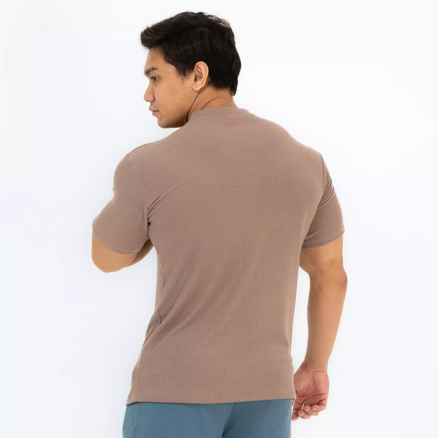 Cotton Rib V Neck Shirts Tan