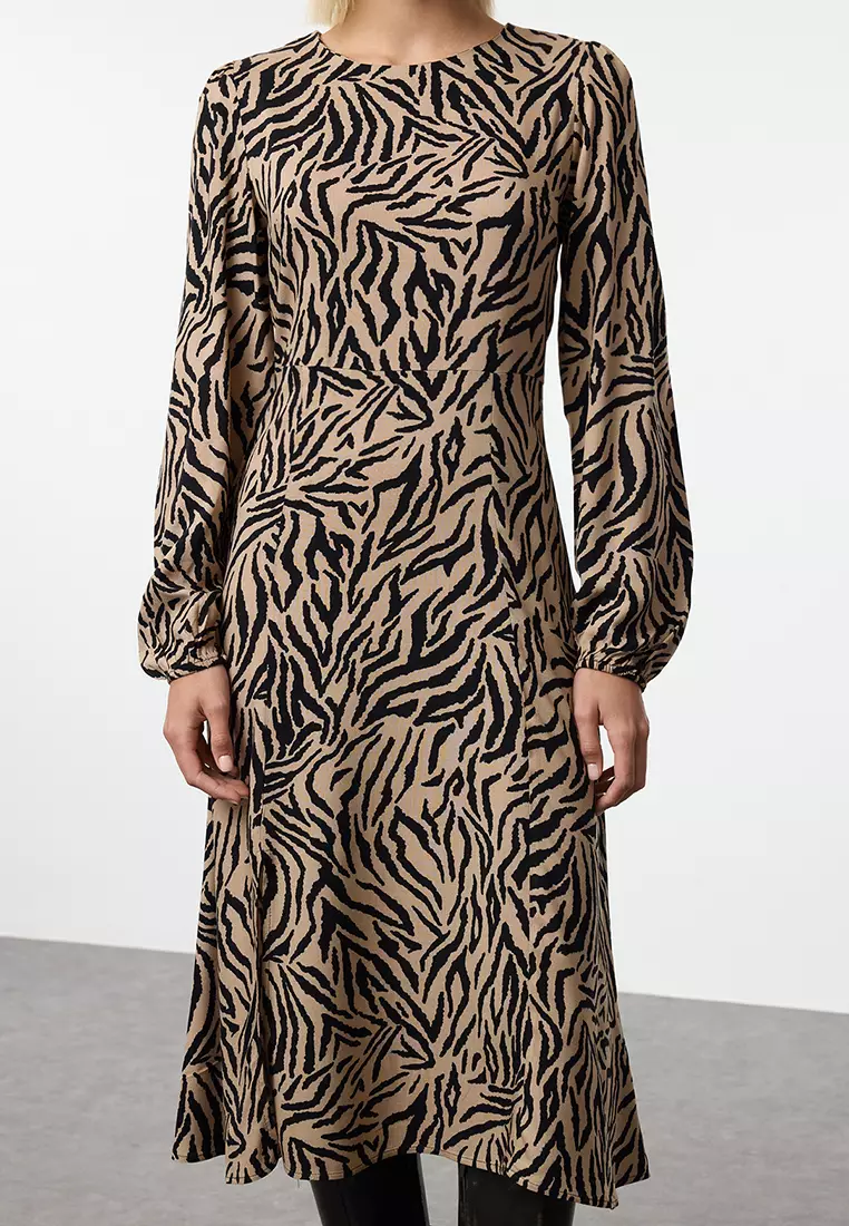 Brown Midi Woven Dress TWOAW23EL00325