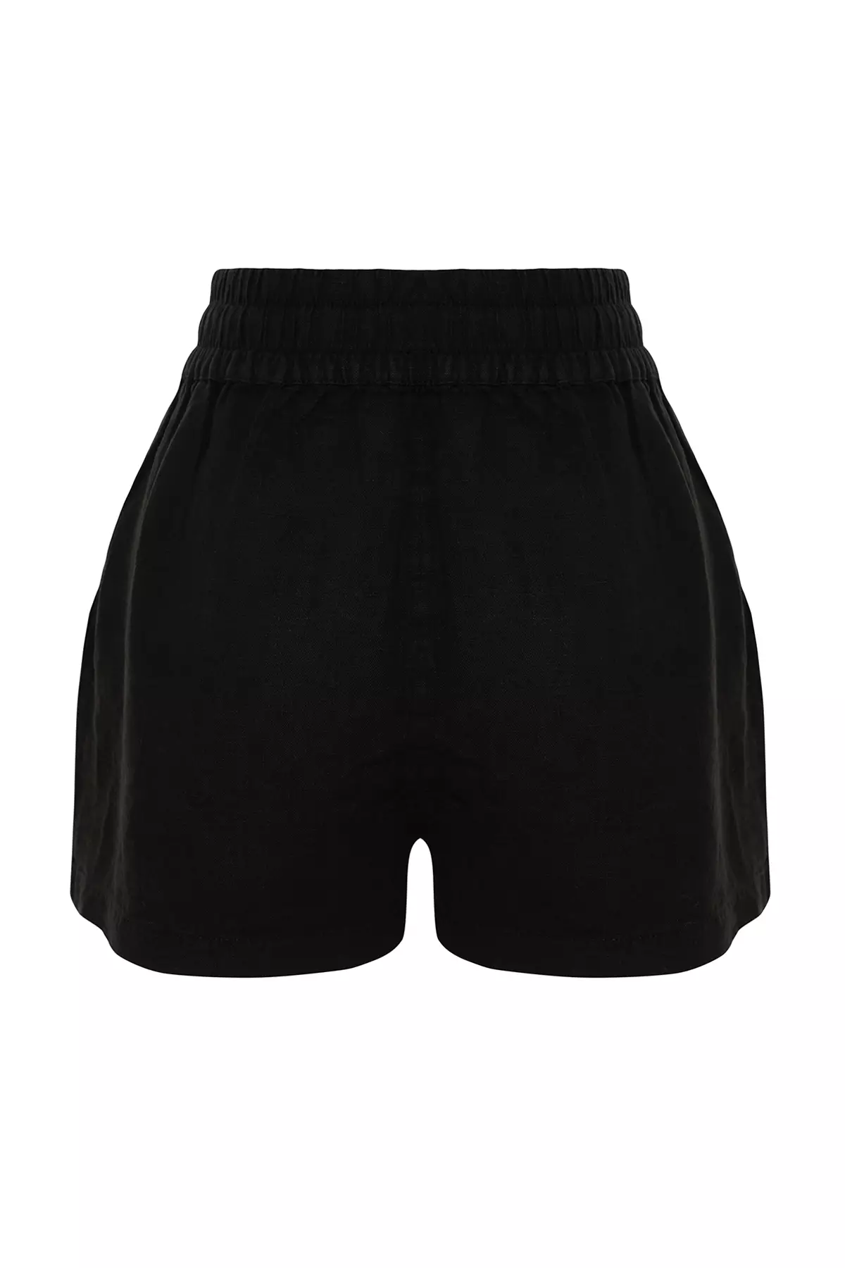 Black 1% Linen Elastic Waist High Waist Shorts Twoss26Sr19