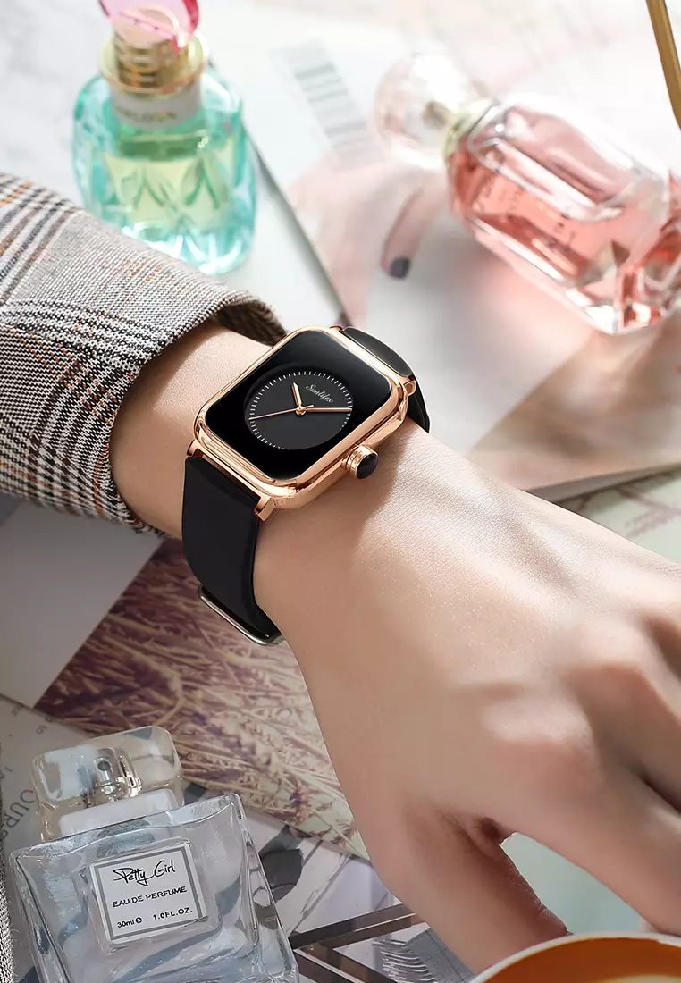 Jam Tangan Wanita Kuarsa Anggun Santai Tali Silikon Jam Tangan Cewek Original allblack