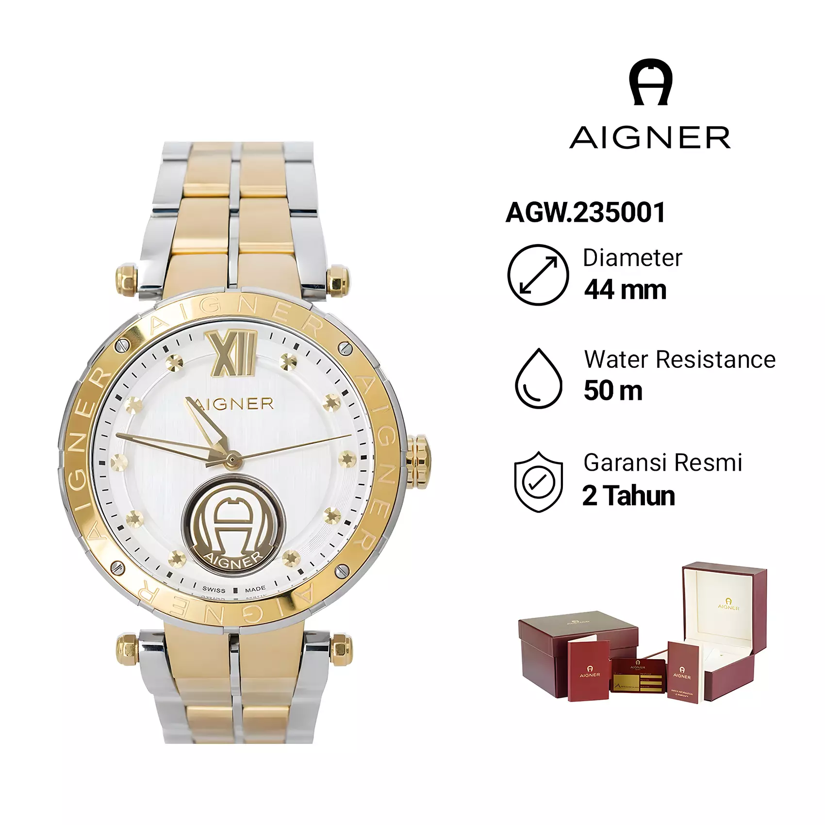 AIGNER Vigevano - Jam Tangan Pria - White Dial Dual Tone Stainless Steel - AGW.235001