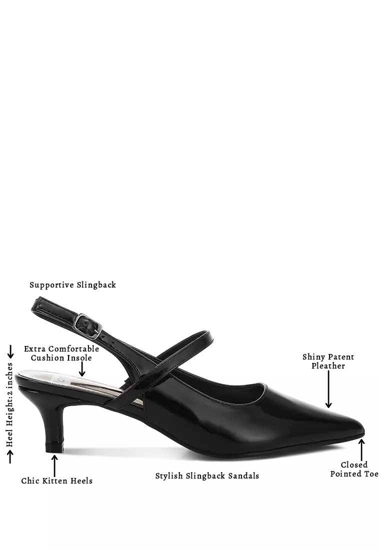 Kitten Heel Slingback Sandals in Black