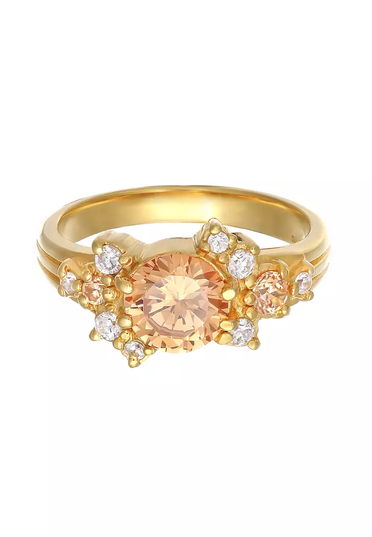 Ring Cocktail Statement Zirconia Gold Plated