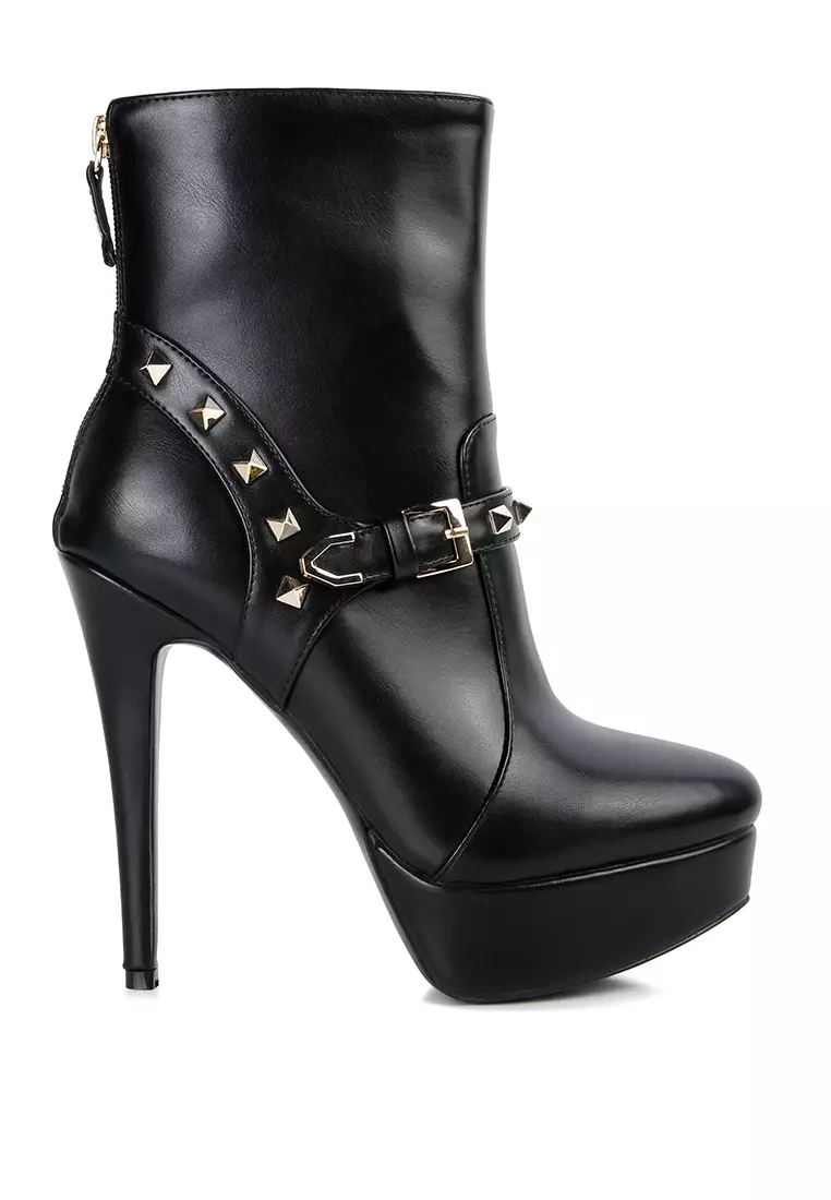 Discount on London Rag  shoes - SKU: Black Metal Stud Faux Leather Ankle Boot