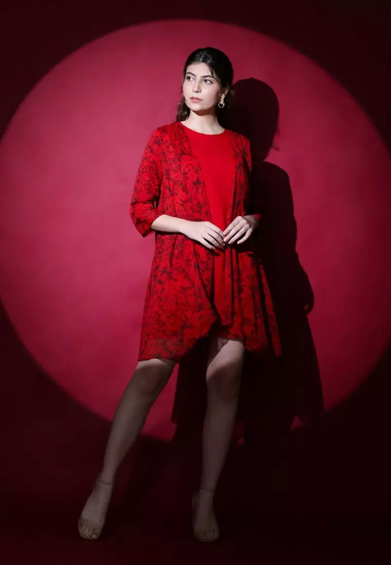 Mini Dress Semi Outer In Red By Brilliant girl Warna MERAH