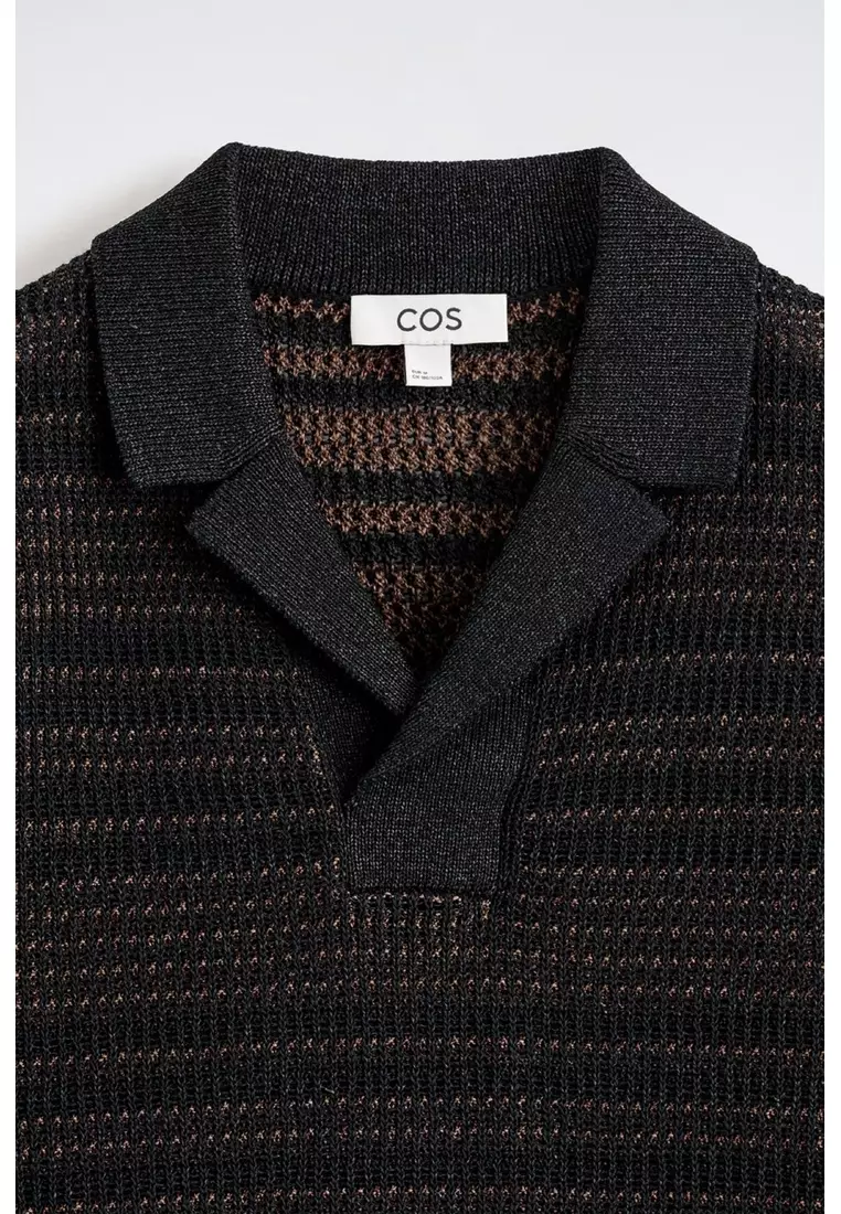 STRIPED OPEN-KNIT POLO SHIRT