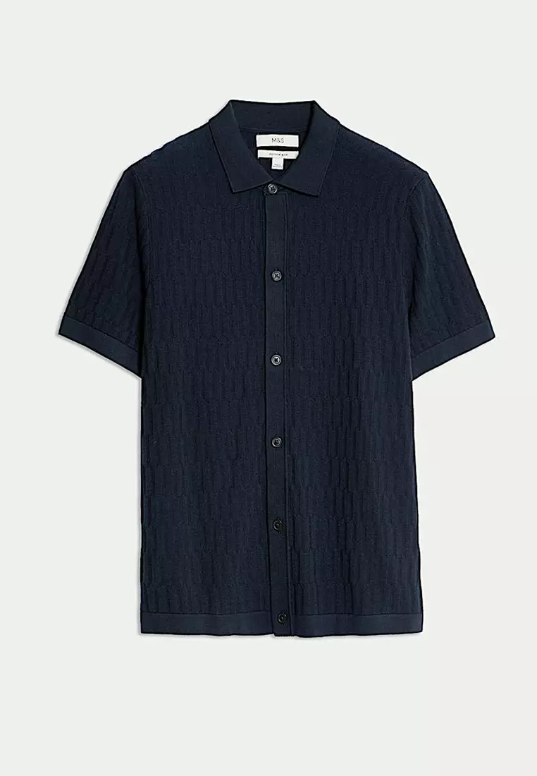 Cotton Rich Textured Knitted Polo Shirt