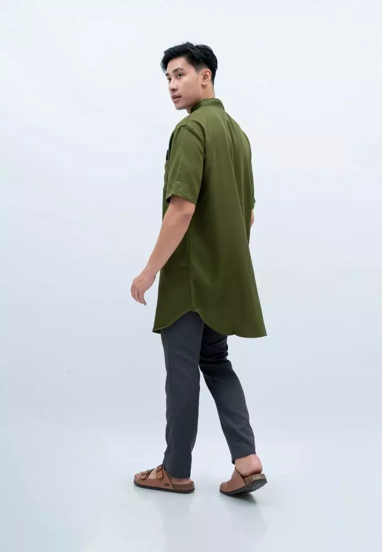Baju Koko Kurta Pakistan Lengan Pendek Muslim Gamis Pria Houseofcuff H - HIJAU ARMY