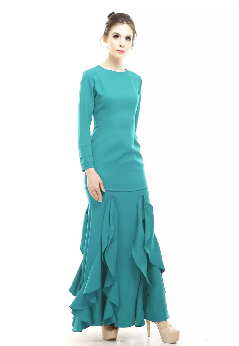 Zerra Kurung Modern Ruffle Skirt in Mint Green