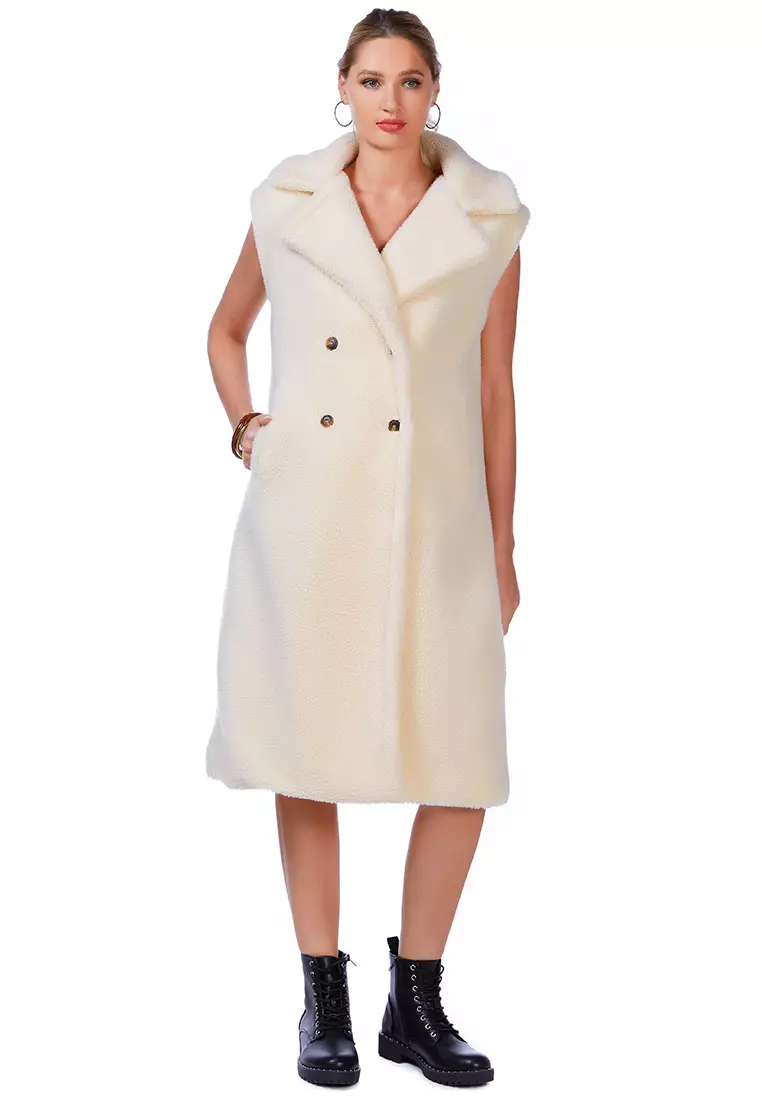 White sleeveless clearance coat