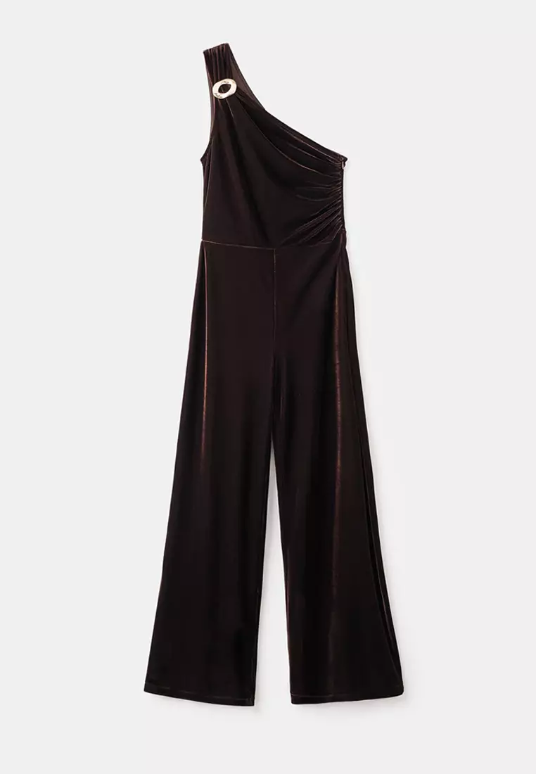 Velvet Jumpsuit with Metallic Detail