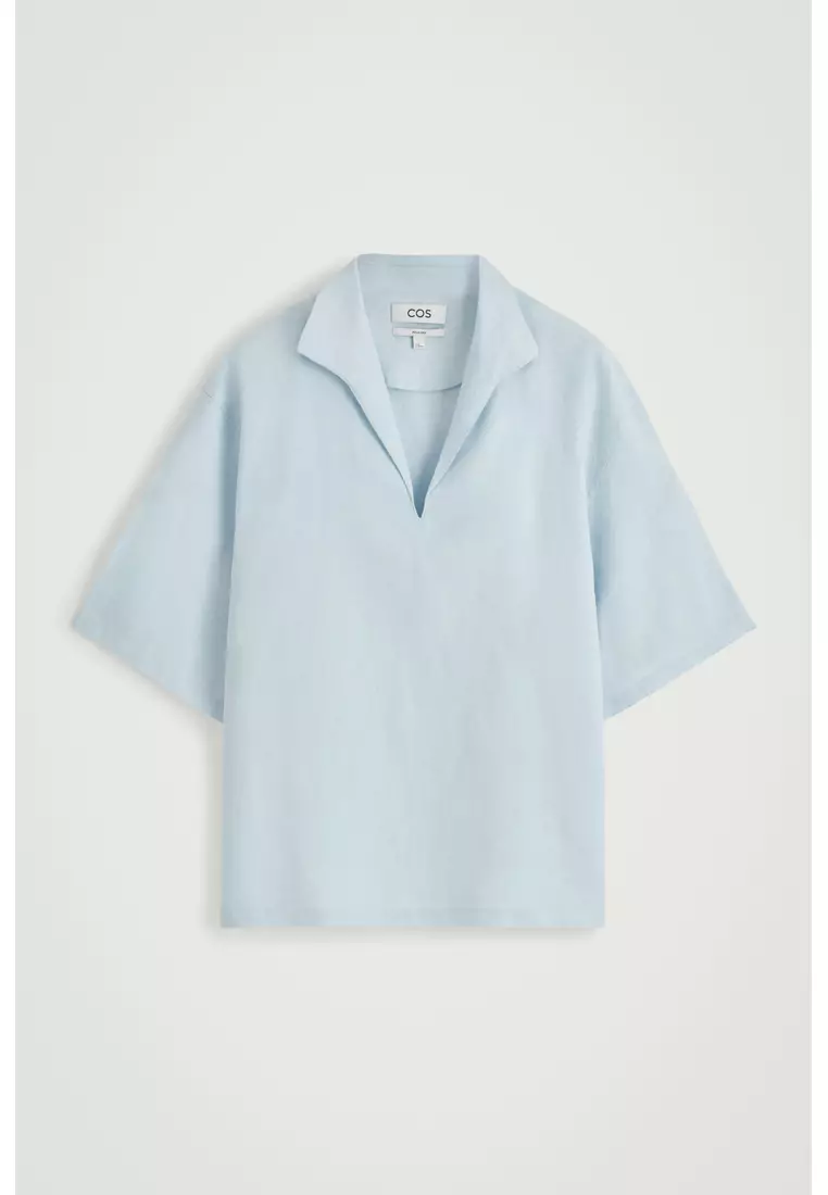 OPEN-COLLAR LINEN SHIRT