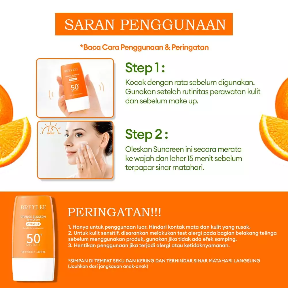 BREYLEE Orange Blossom Sunscreen - Krim Pelindung Wajah (40ml)