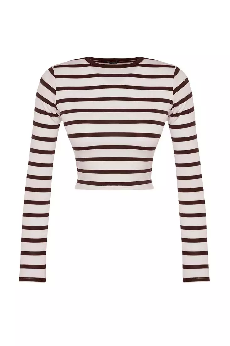 Striped Fitted Crop Knit Top