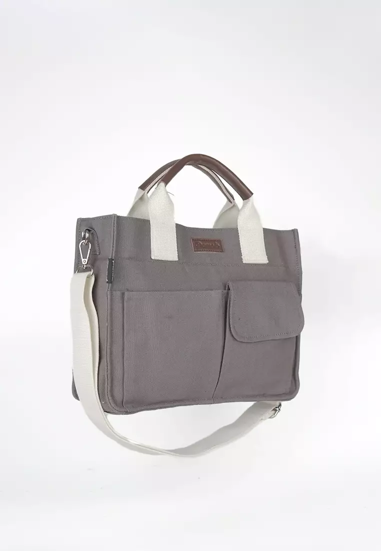 Tas Selempang Wanita Sling Bag Bahan Kanvas Penutup Resleting Veronna Series Abu