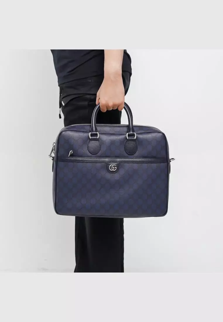 Tas GUCCI OPHIDIA GG MONOGRAM NAVY BRIEFCASE 100% ORIGINAL