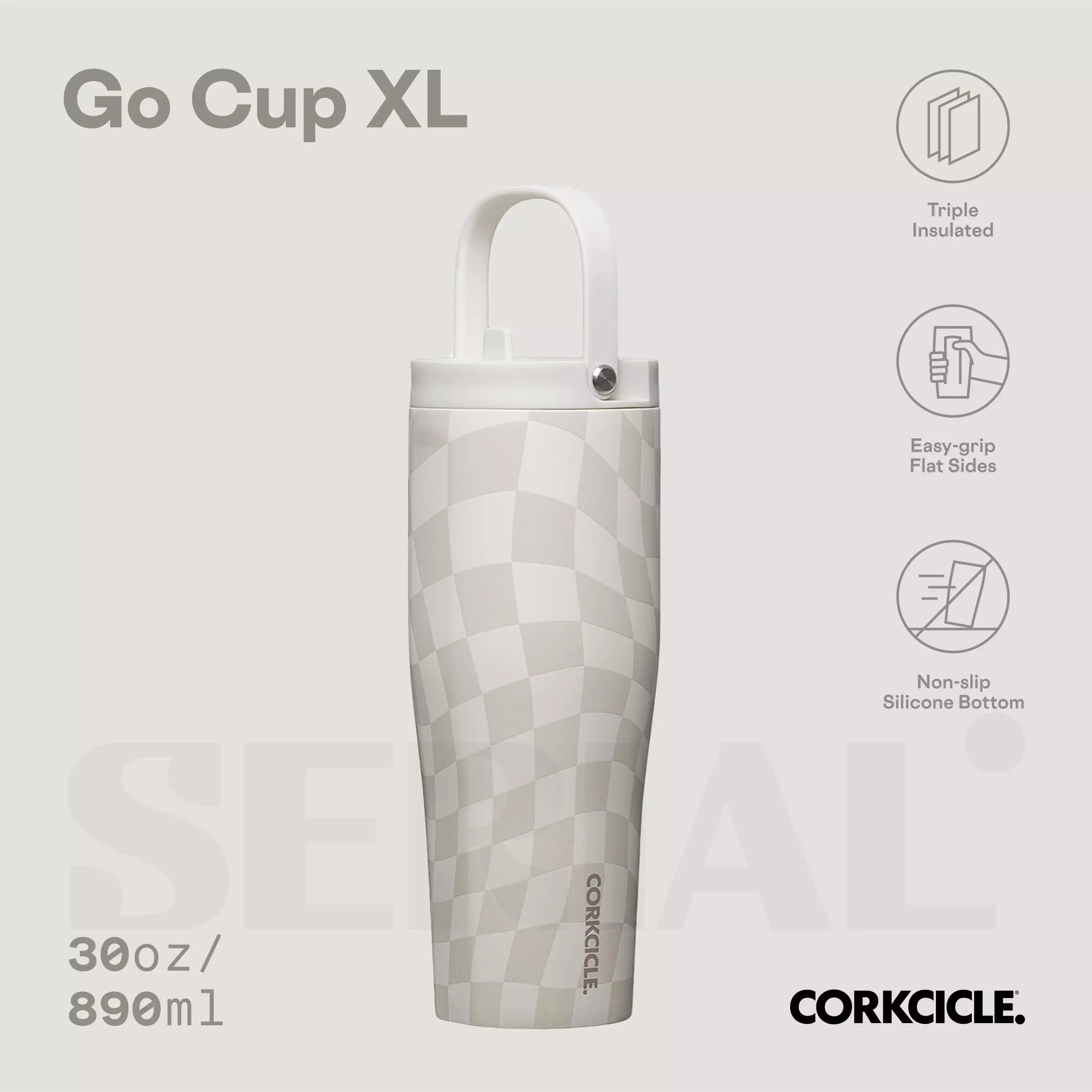 CORKCICLE Go Cup XL 30oz - Wavy Checkerboard - Neutrals