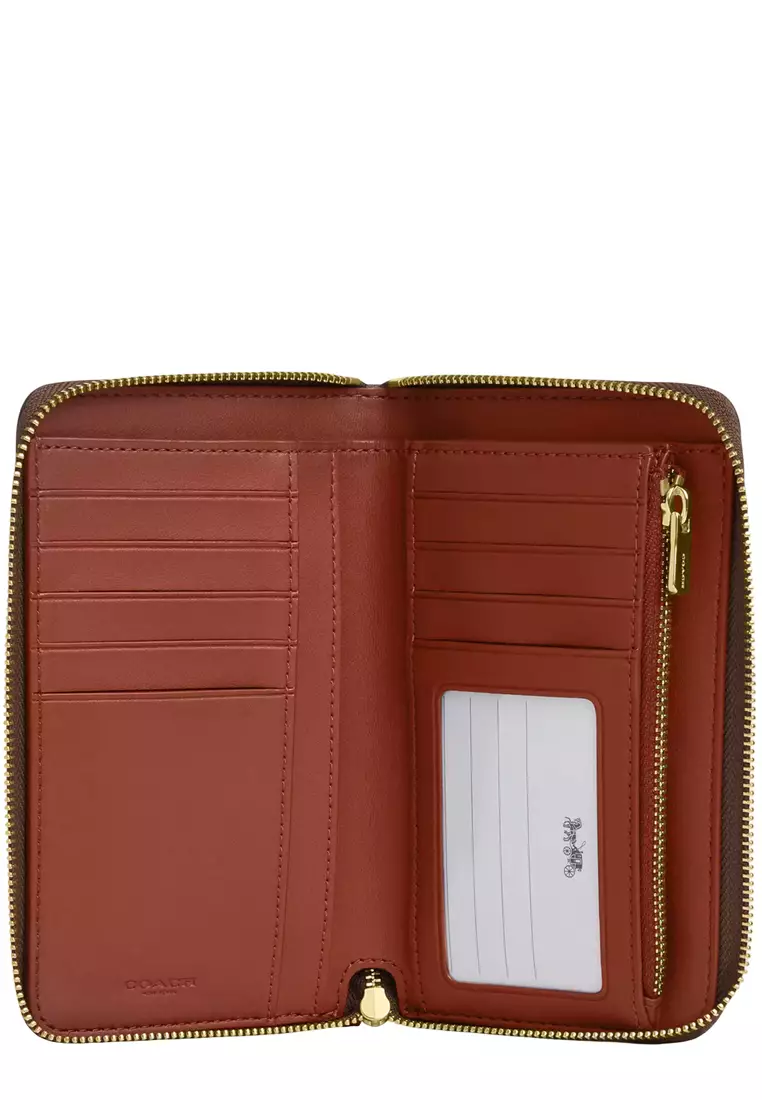 Medium Id Zip Wallet In Signature Canvas With Varsity Stripe - Tan Multi CBO79