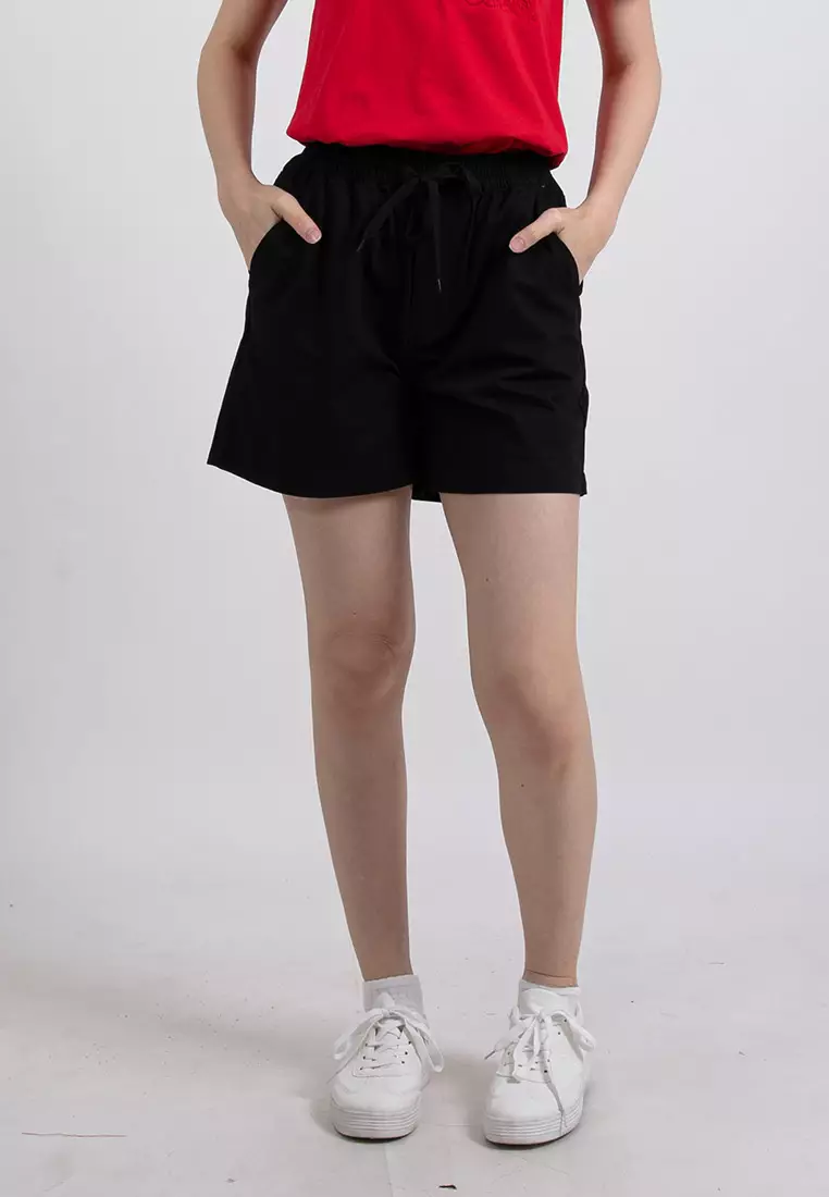 Forest Ladies Casual Cotton Short Pants Women Plain Drawstring Shorts - 865108-01Black