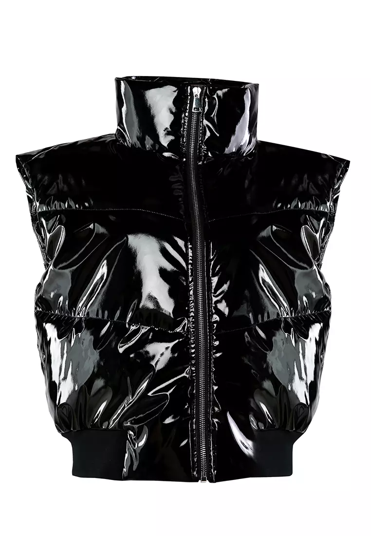 Patent black cheap puffer jacket