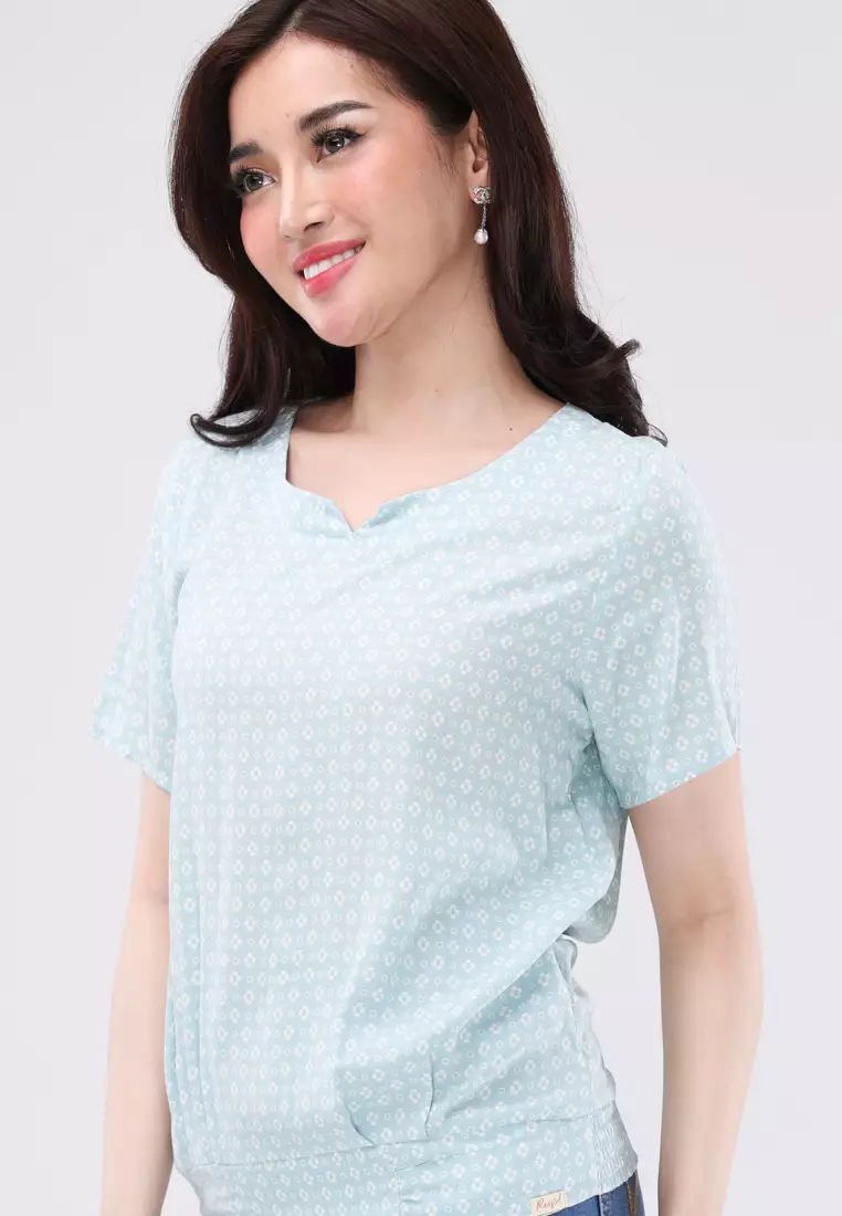 Printed Rayon Short Sleeves Round Neck Blouse