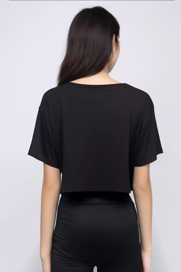 LTE33 crop top OLC oversize kucing berkacamata jepang hitam