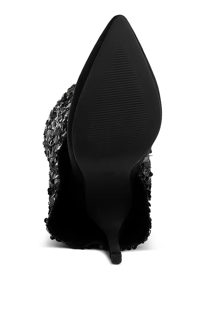 黑色亮片折疊小牛皮靴