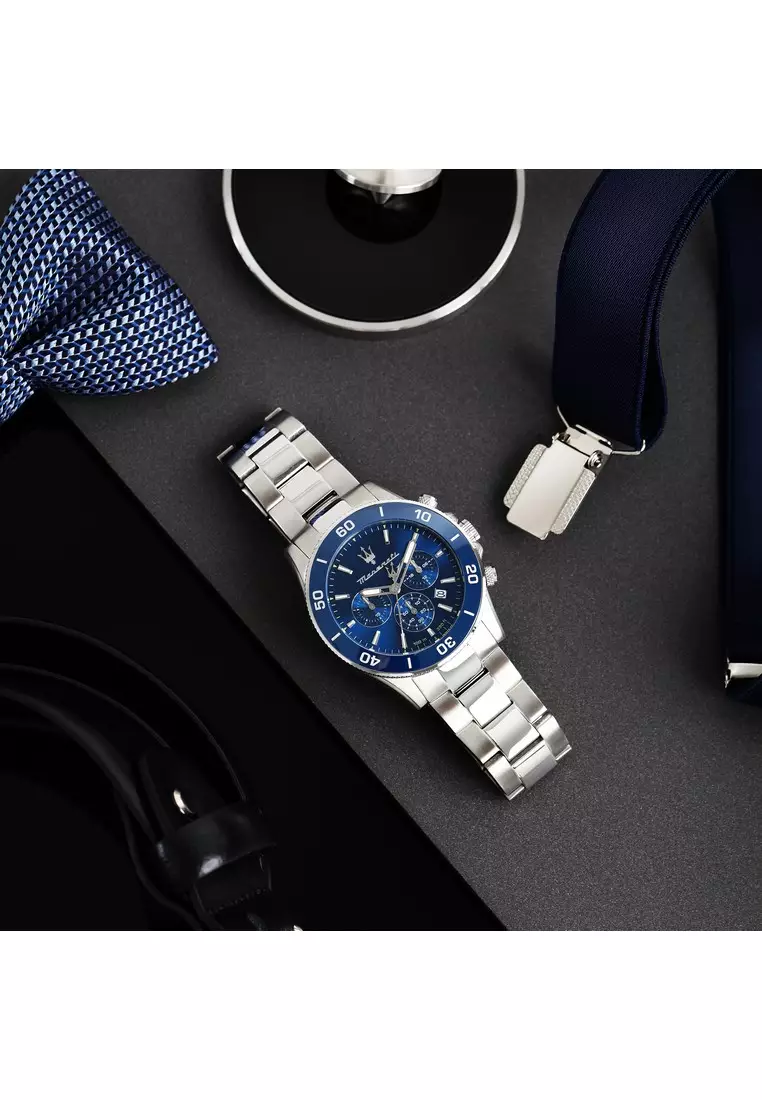 【2年保養】瑪莎拉蒂Competizione 43mm 男士石英腕錶 Luminous Dial Hands R8873600002 Japan Movement