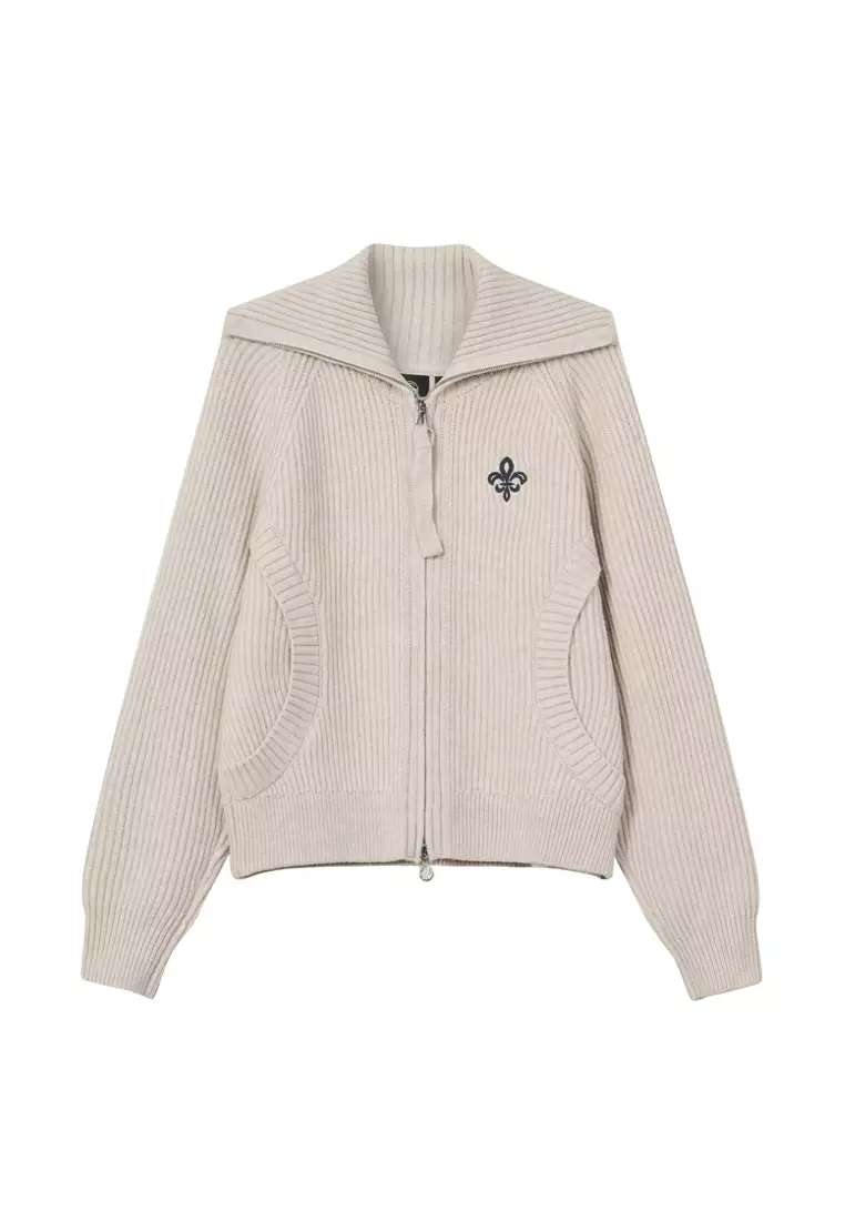 女裝鳶尾花 LOGO 雙向拉鏈開襟毛衣