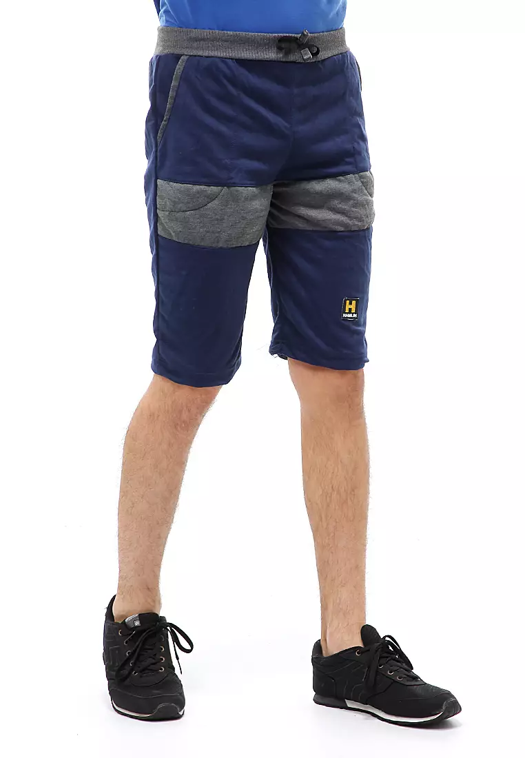 Rishham Short Pants Celana Pendek Pria Kombinasi Material Baby Terry ORIGINAL - Blue