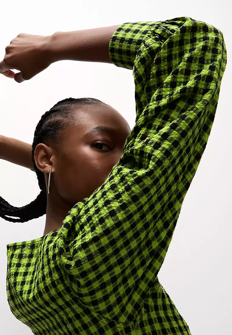 Pure Cotton Checked Midi Waisted Dress