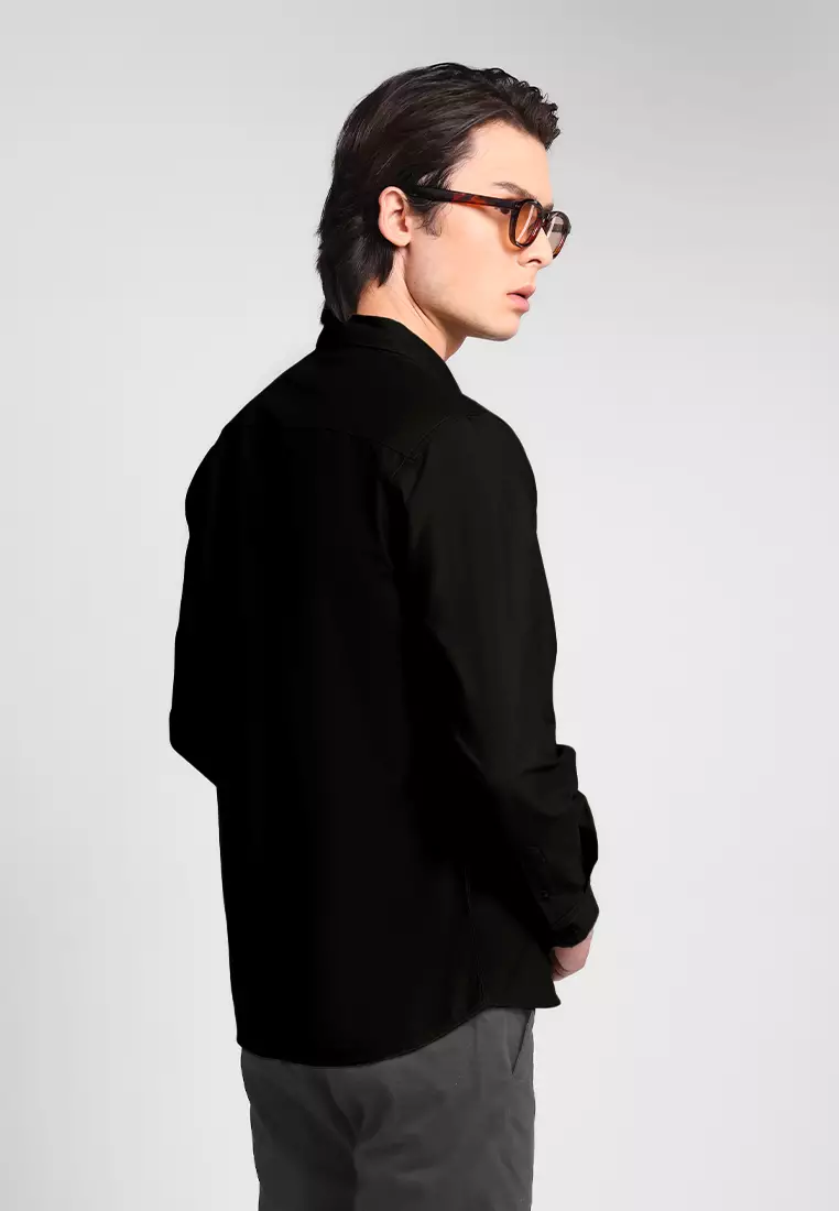 Manzone Kemeja Lengan Panjang Pria Slim Fit Foxy- Black
