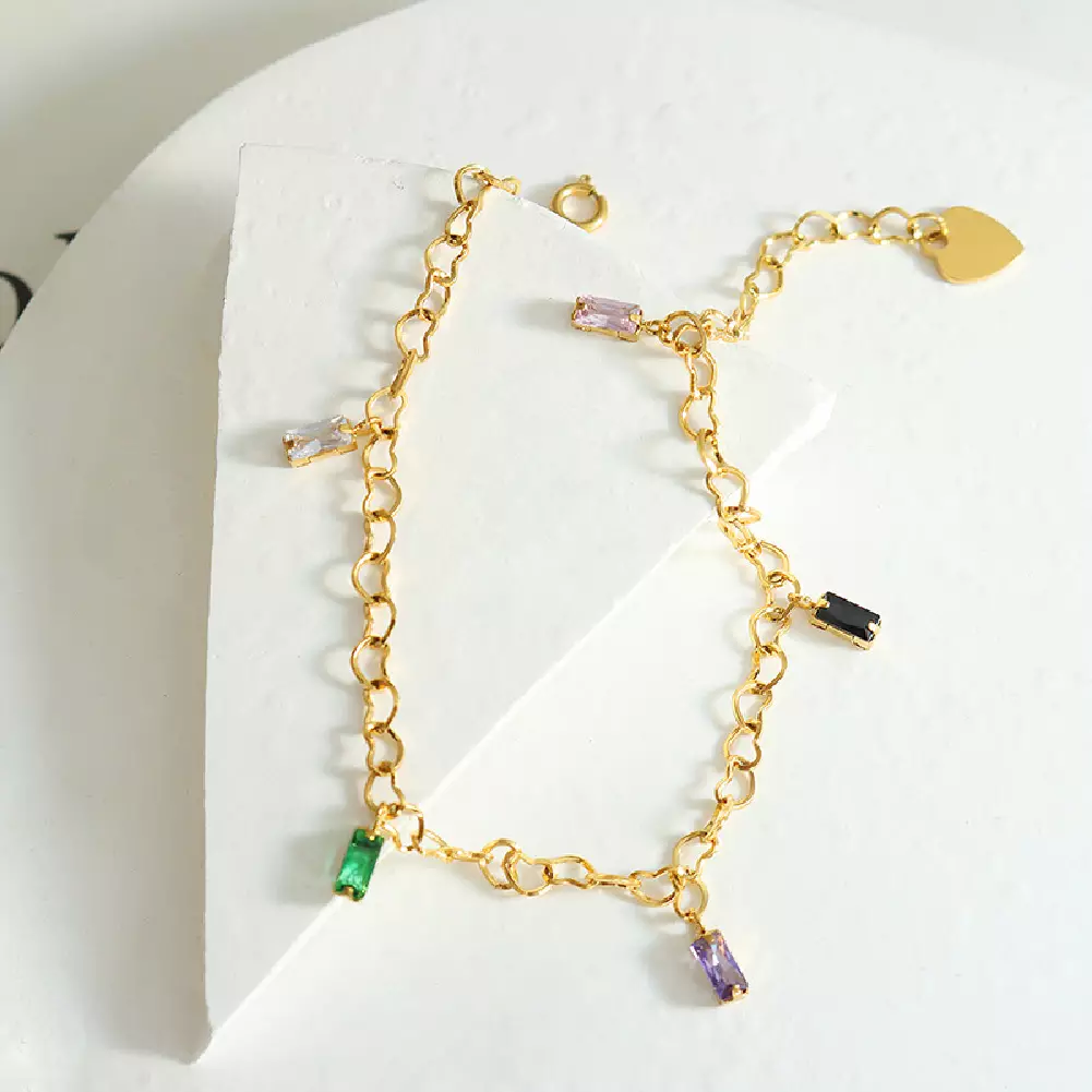 Glamorousky Gold Geometric Square Colorful Cubic Zirconia Bracelet Gelang