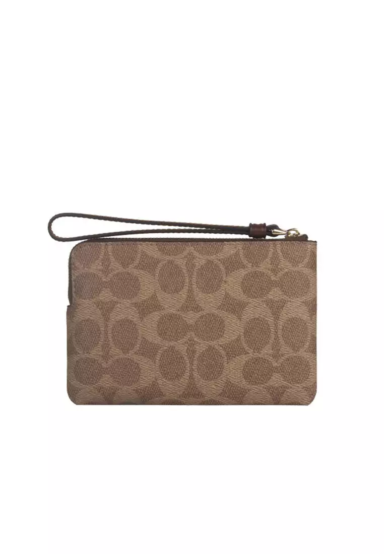 Corner Zip Wristlet In Signature Canvas With Stripe CW854