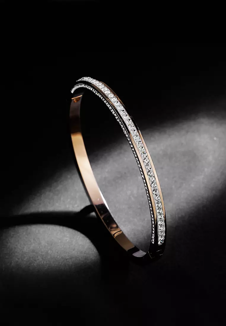 Marilyn Tri-Band Zirconia Bangle in Rose Gold