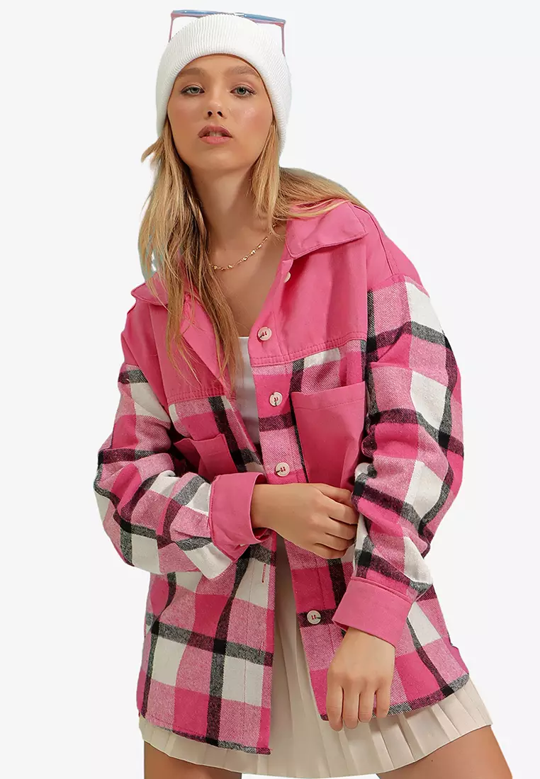 Jual Alacati Checkered Cachet Oversized Blocky Safari Jacket Shirt ...