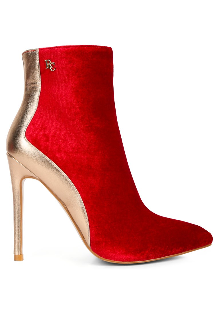 Metallic Highlight Red High Heeled Ankle Boots