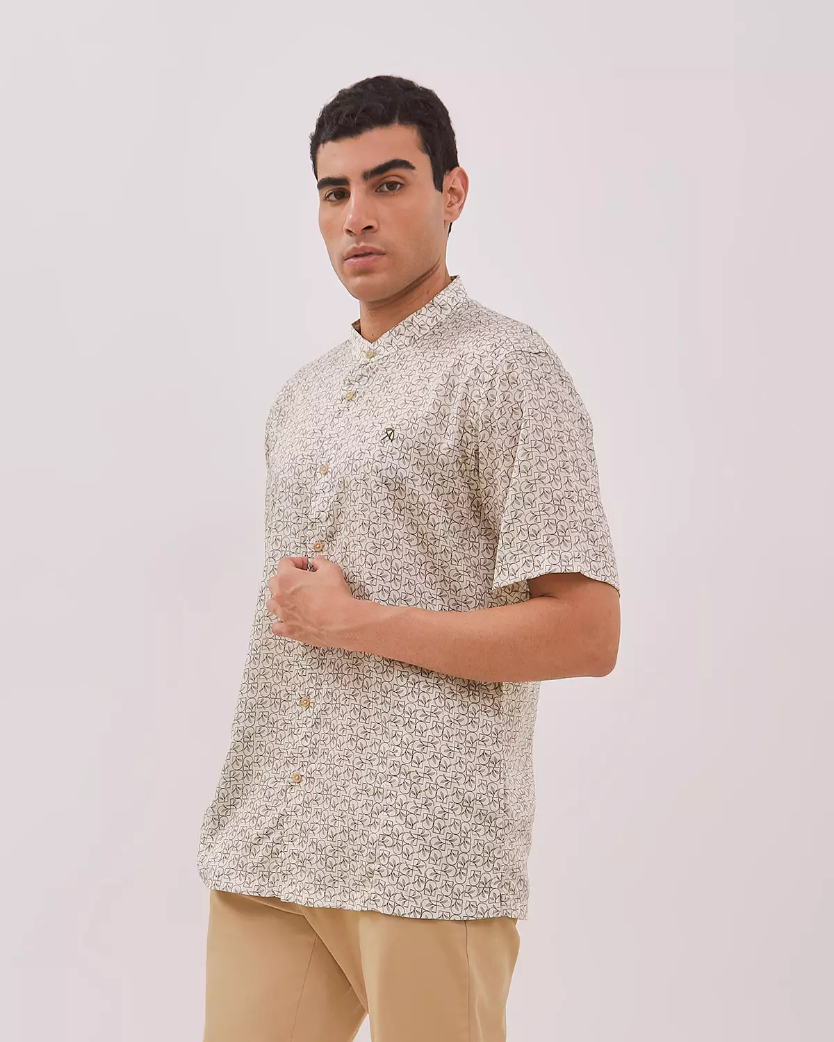 MEN'S SHORT SLEEVE KOKO SHIRT WITH GREEN PATTERN