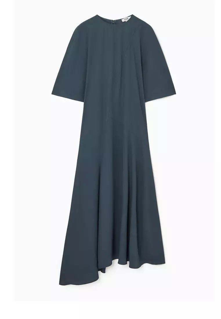 ASYMMETRIC DRAPED MIDI DRESS