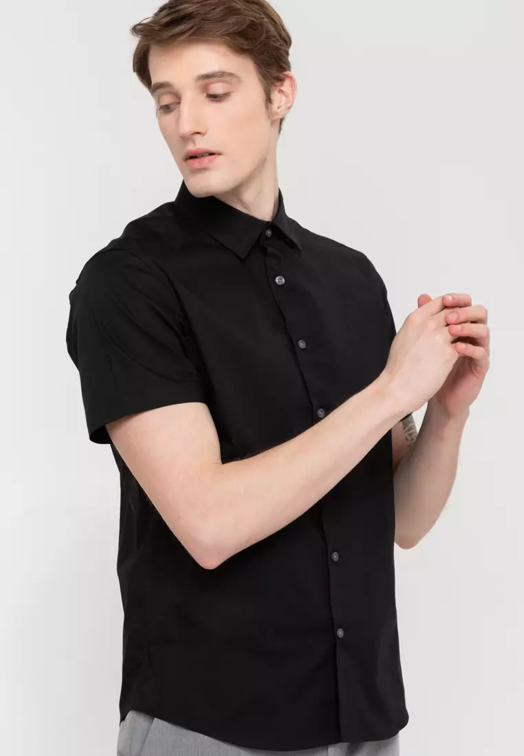 Woven Short Sleeves Casual Poplin Stretch