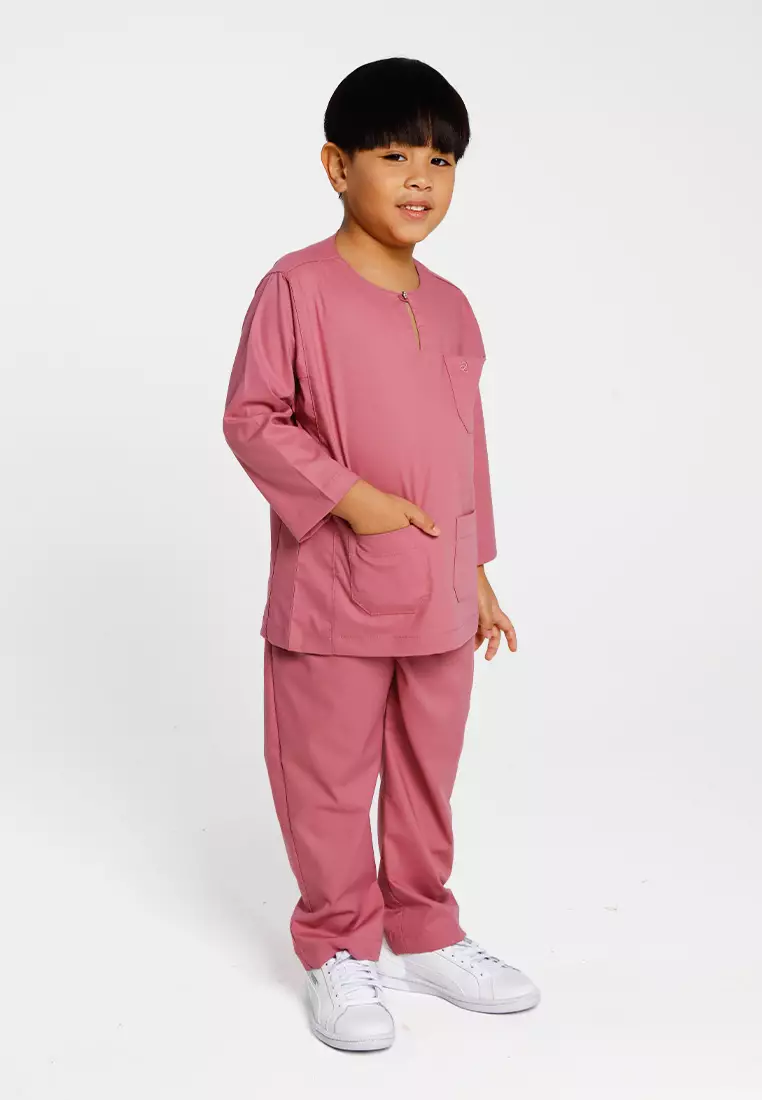 Byford Baju Melayu Raya Baju Johor Teluk Belanga Slim Fit Sedondon Anak Budak - 3925501A-71Pink