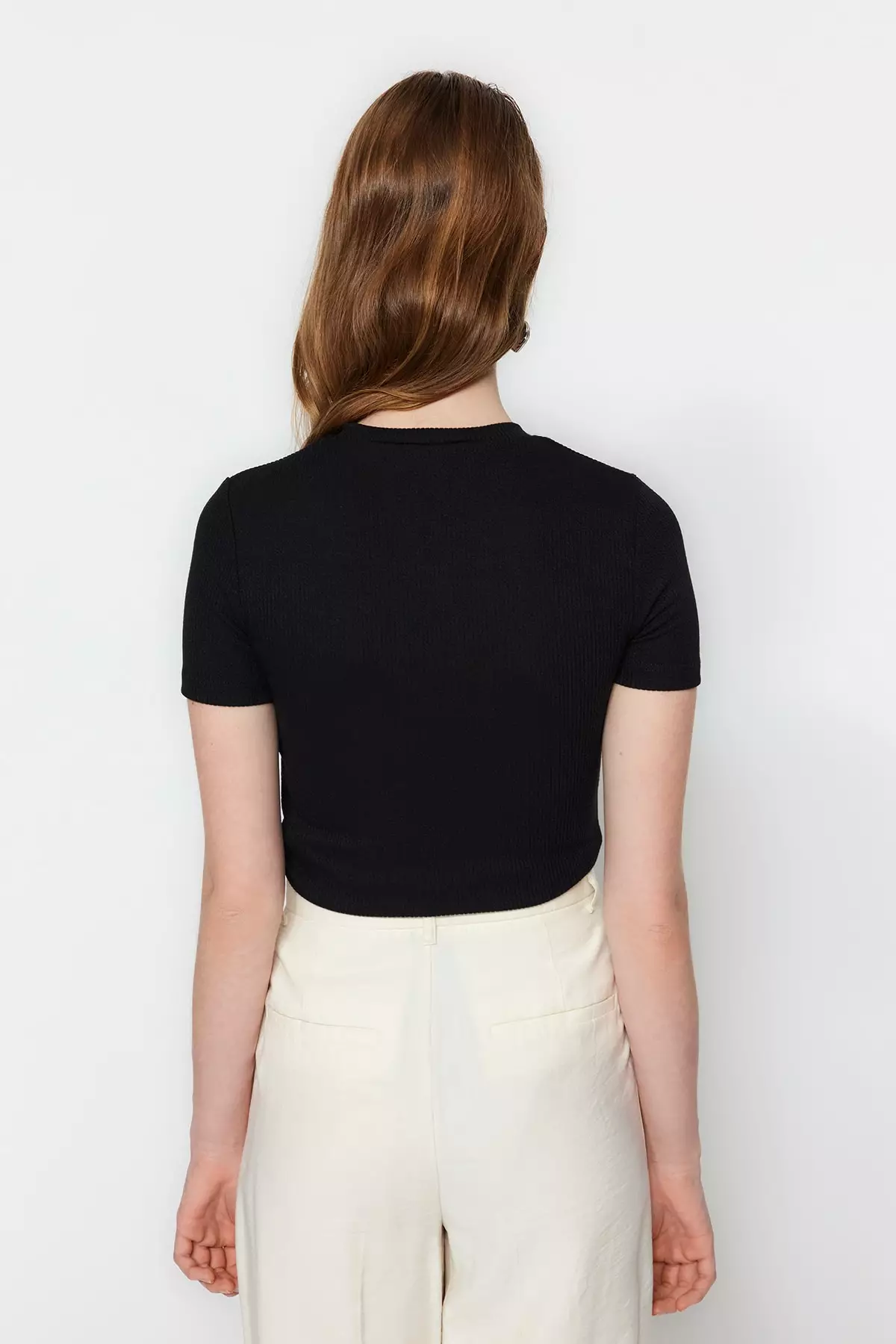 Half Sleeves Knitted Body Tunic with Snap Fastener